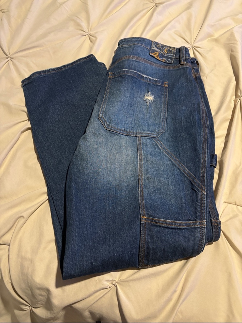 Cleo+Wolf women’s Relaxed Carpenter Jeans in Dark Blue Denim 32/32